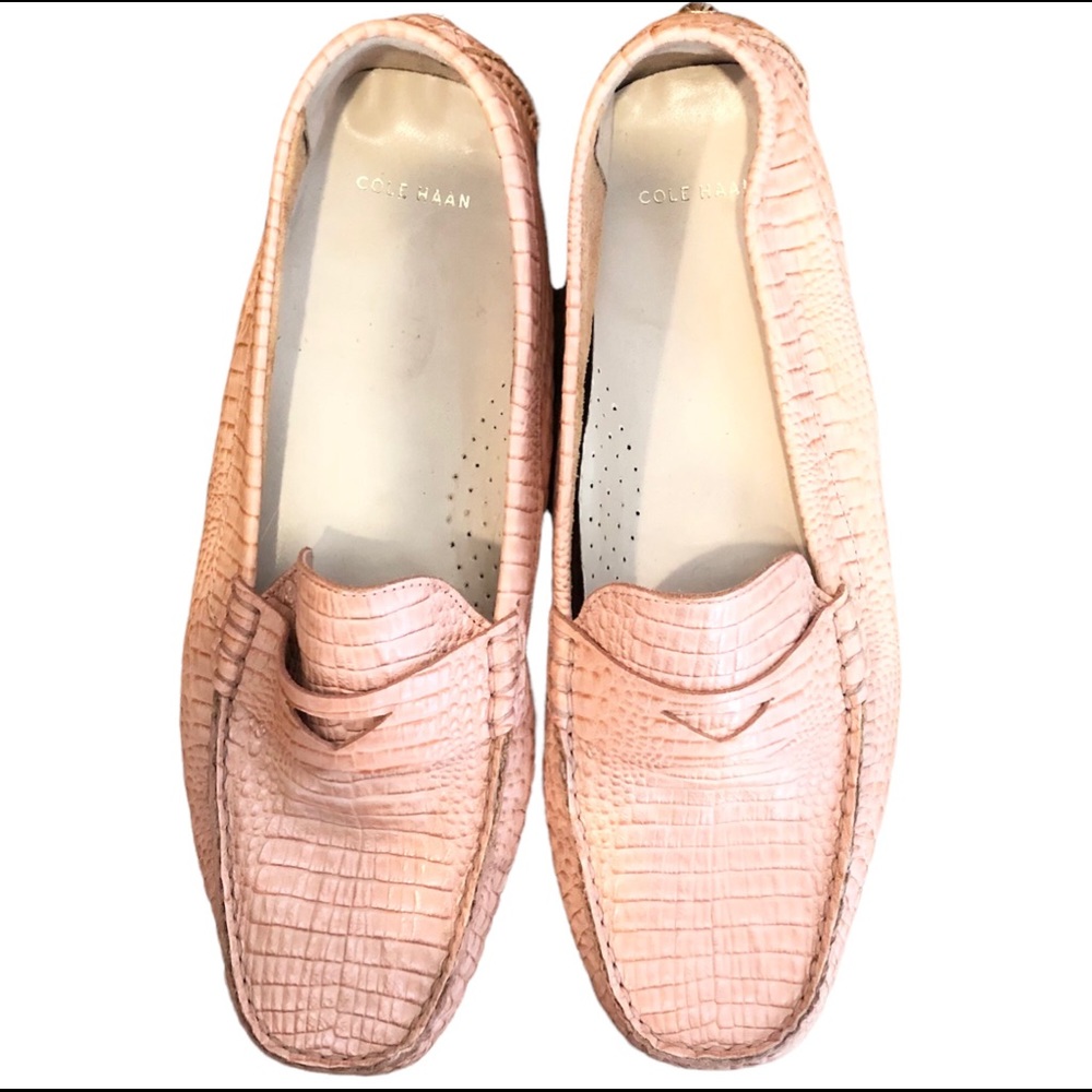 Cole Haan Faux Crocodile, Leather, Pink Driving Shoes, Size 9.5